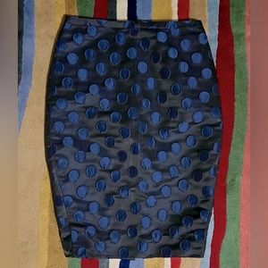J. Crew Black Blue Polka Dot Brocade No. 2 Straight Pencil Skirt Lined - Size 2